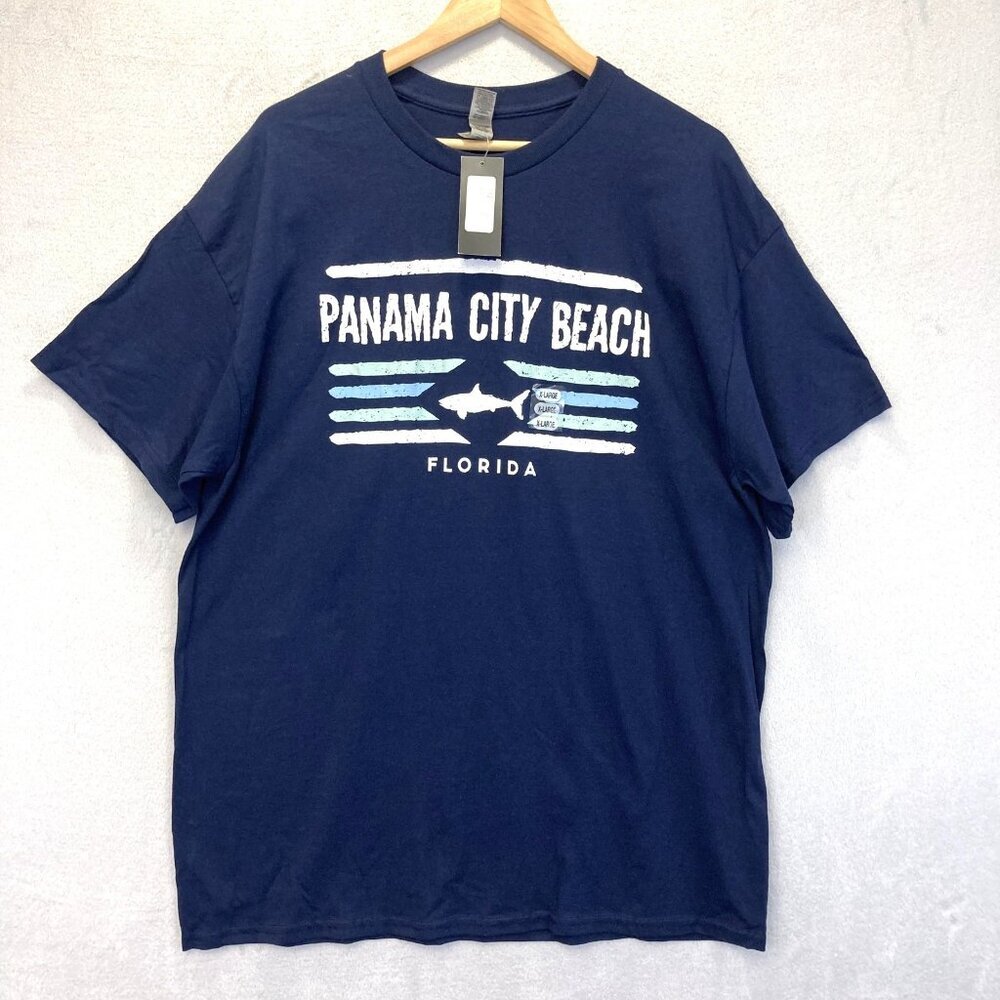 NWT Panama City‎ Beach T-Shirt Mens Size XL Navy Blue Florida Shark Tee
